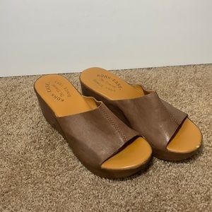 Kork Ease Brown Leather Greer Platform Wedge Slide Sandals Size 7M